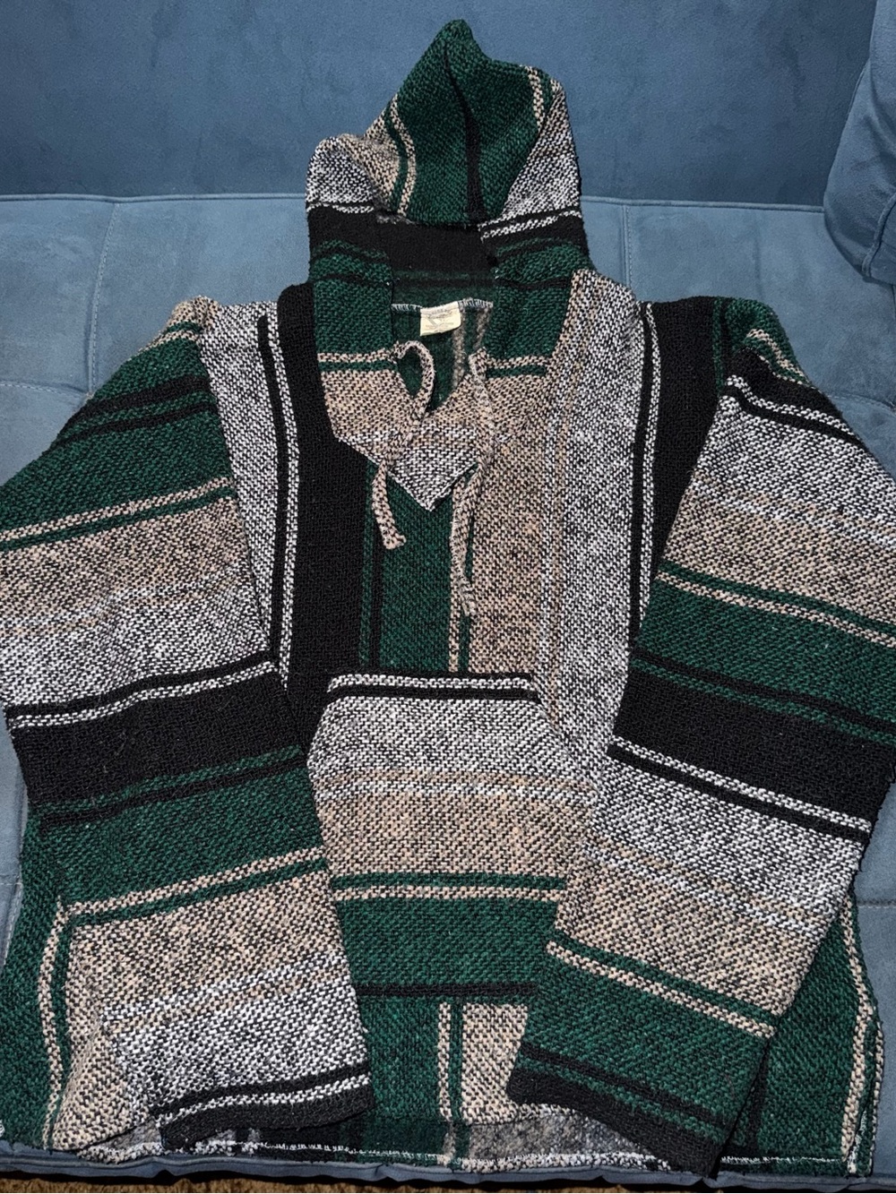 Men's Hooded Baja Pullover Sweater - Green, Black & Gray